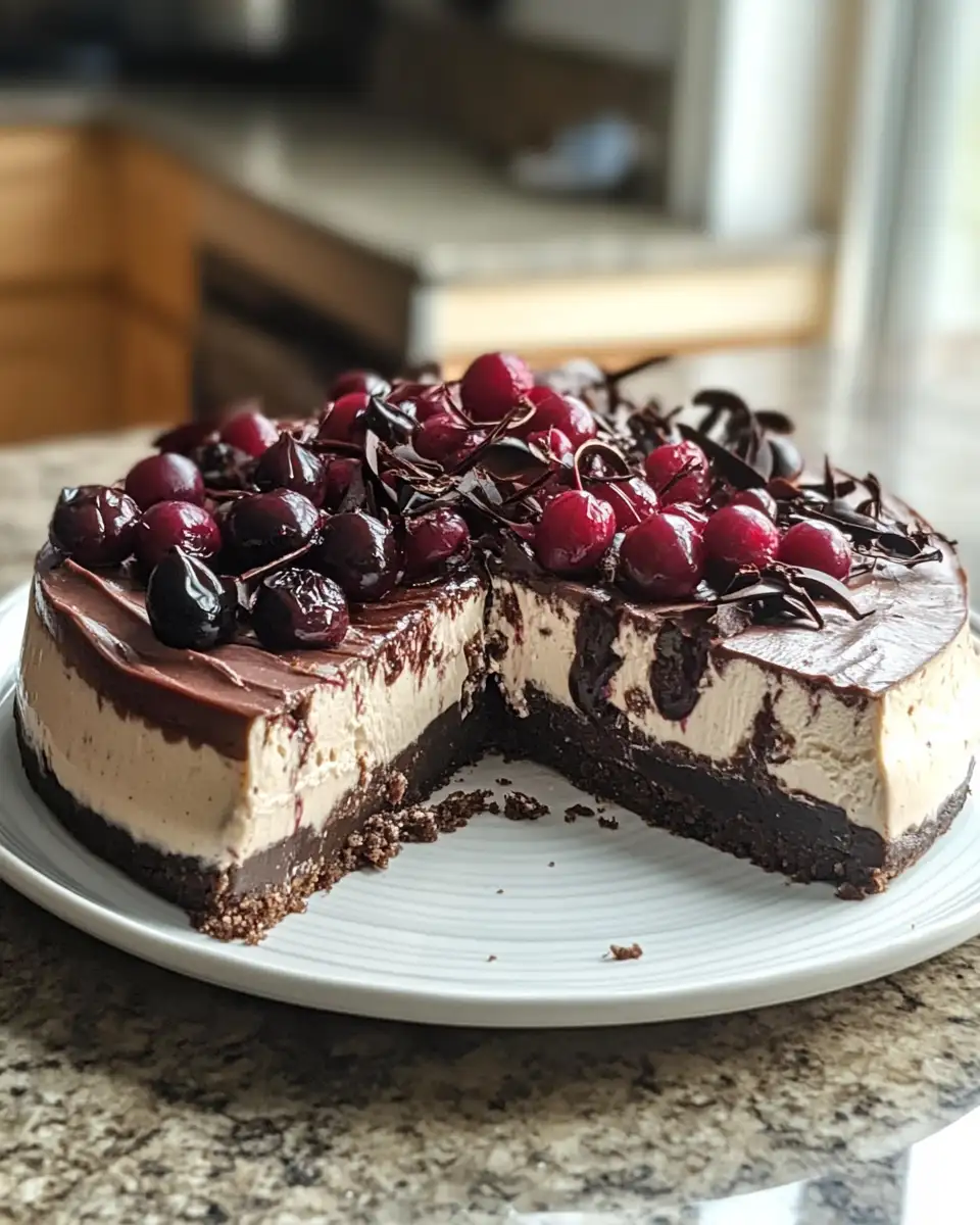 Final dish - Decadent Black Forest Cheesecake Delight No Bake Recipe