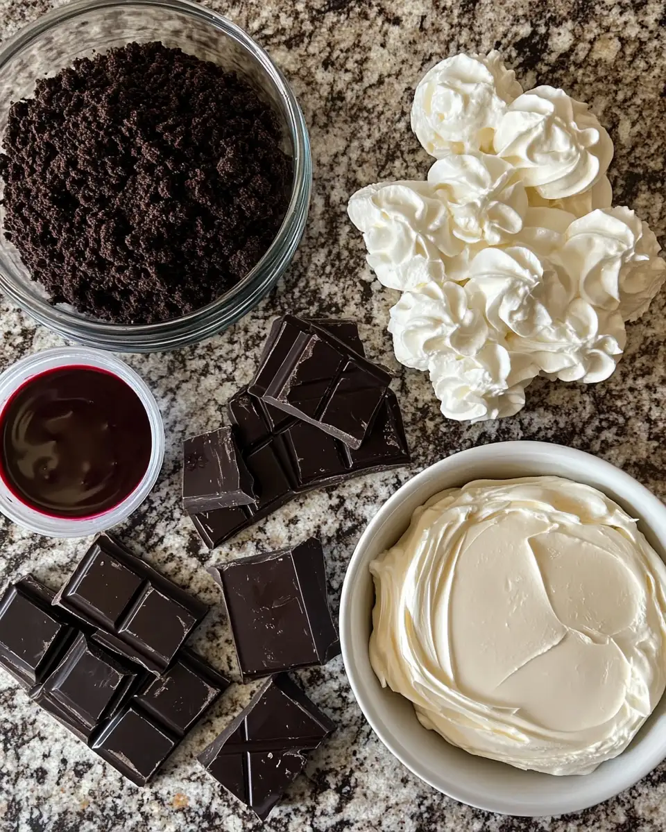 Ingredients for Decadent Black Forest Cheesecake Delight No Bake Recipe