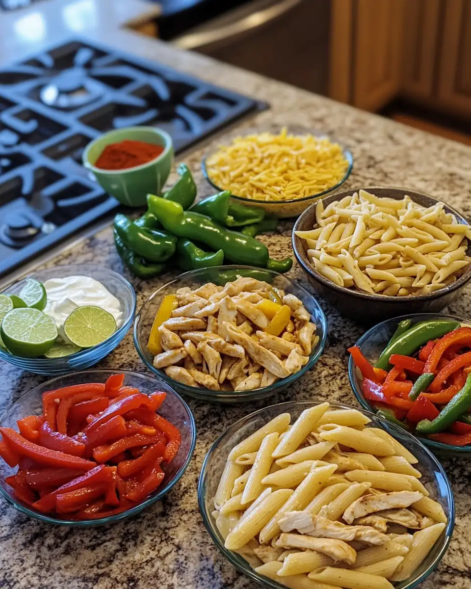 Ingredients for Sizzling Chicken Fajita Pasta: A Flavorful Fiesta in a Bowl