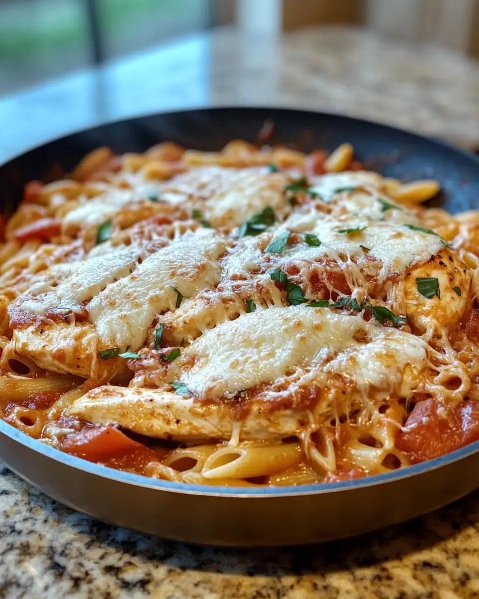One-Pan Wonder: Irresistible Chicken Parmesan Pasta Skillet 6 Final dish - One-Pan Wonder: Irresistible Chicken Parmesan Pasta Skillet