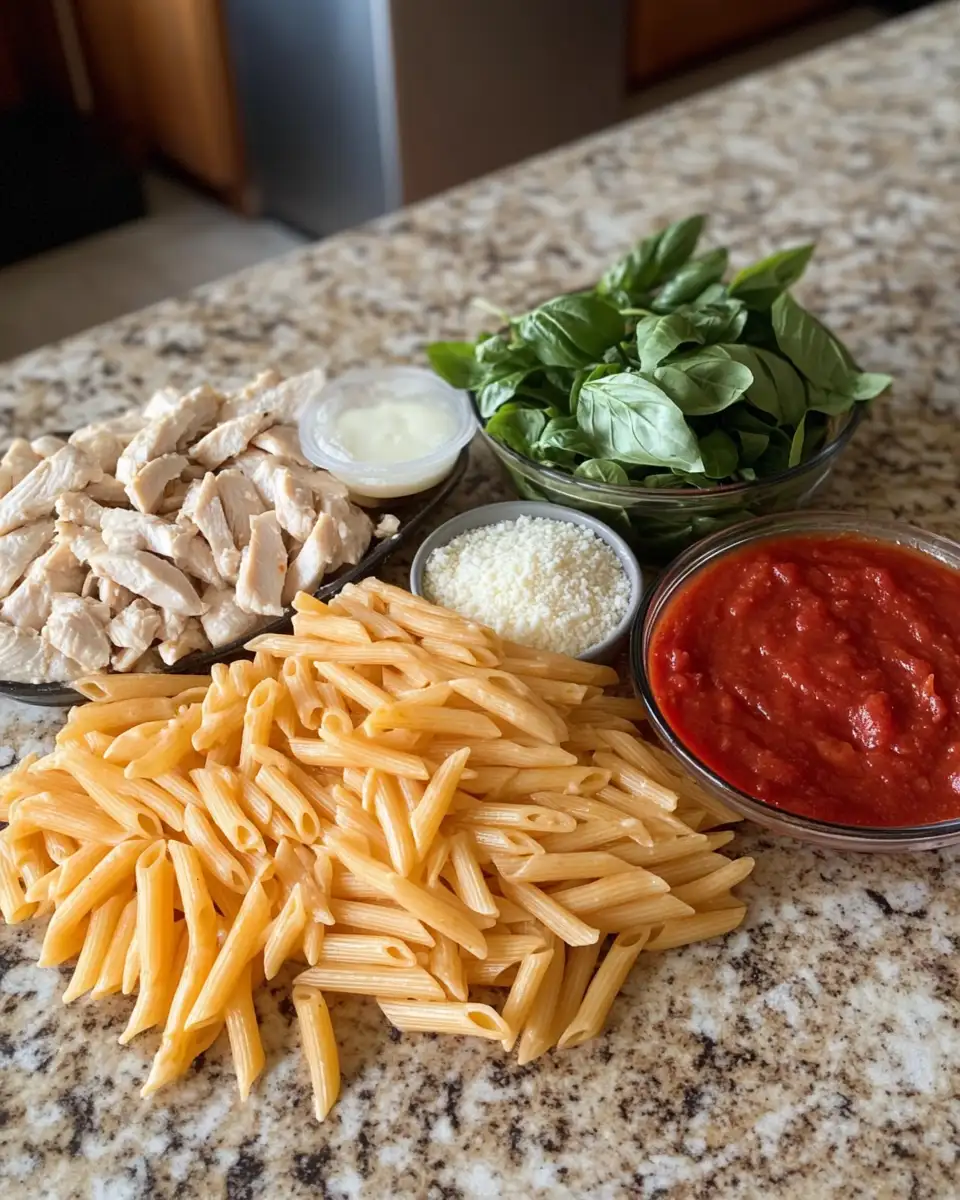 One-Pan Wonder: Irresistible Chicken Parmesan Pasta Skillet 4 Ingredients for One-Pan Wonder: Irresistible Chicken Parmesan Pasta Skillet