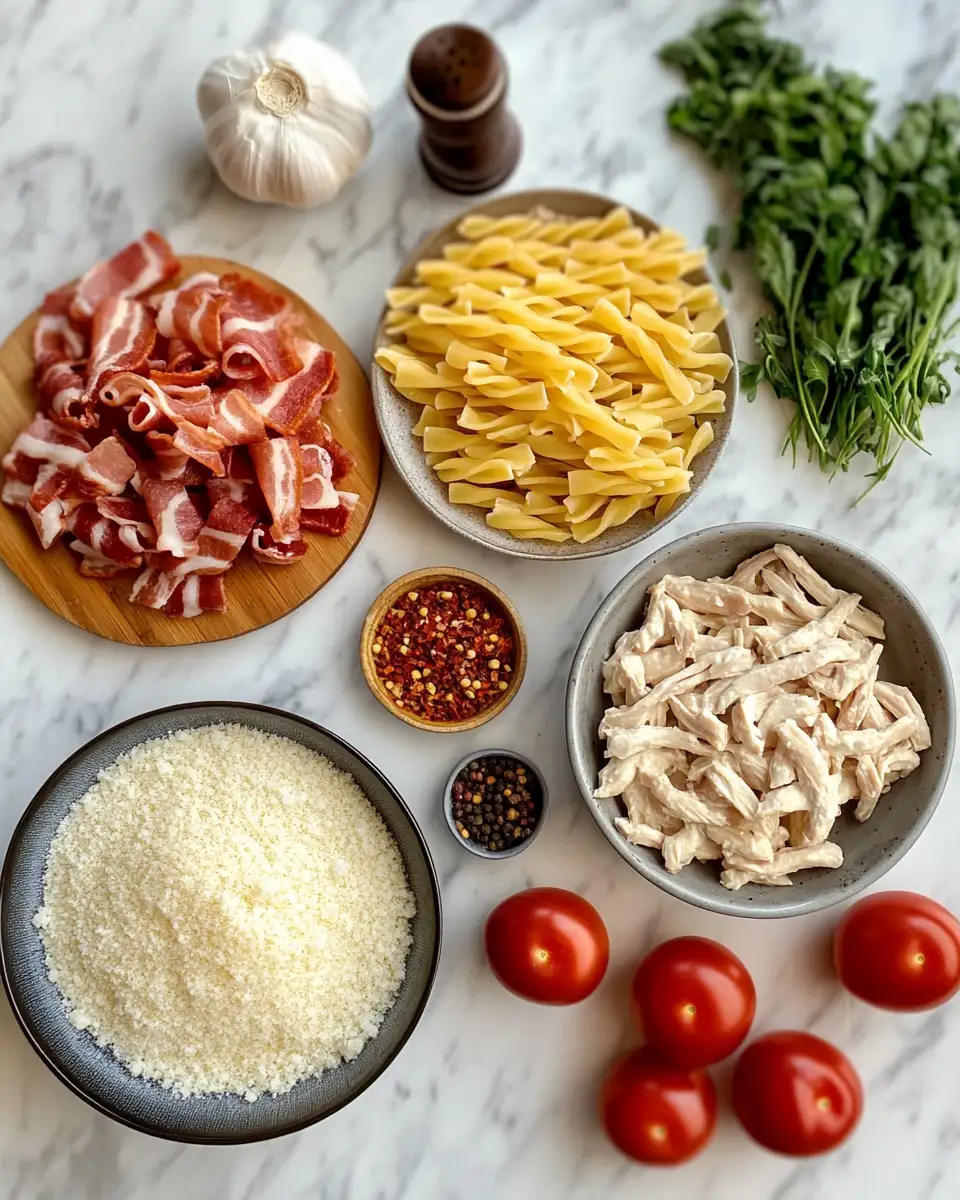 Indulgent Creamy Chicken Pasta with Irresistible Bacon Bliss 5 Ingredients for Indulgent Creamy Chicken Pasta with Irresistible Bacon Bliss