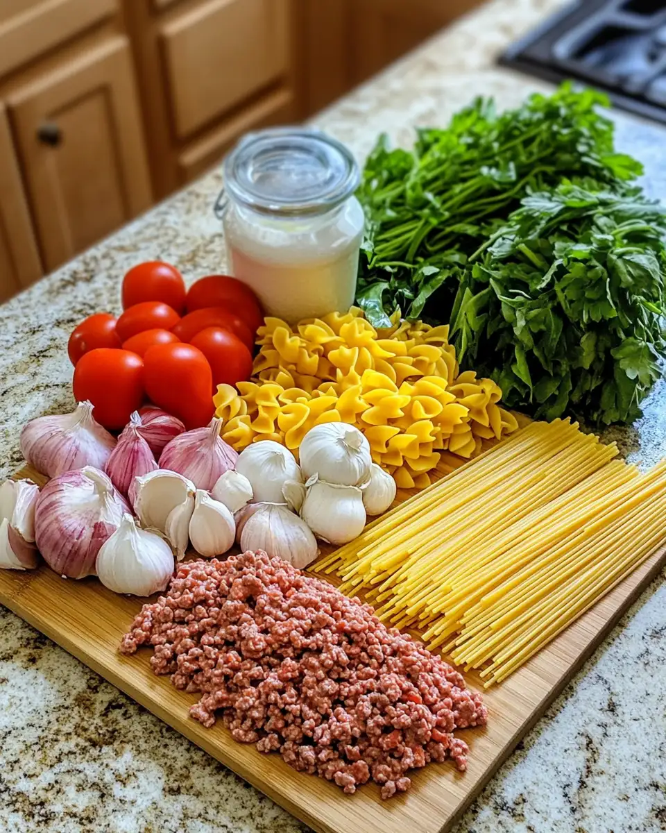Ingredients for Irresistibly Creamy Ground Beef Pasta: A Comfort Food Classic