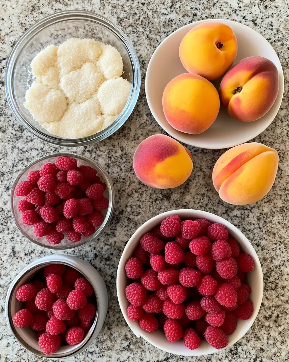 Ingredients for Effortless Delight: Whip Up an Easy Peach and Raspberry Cobbler