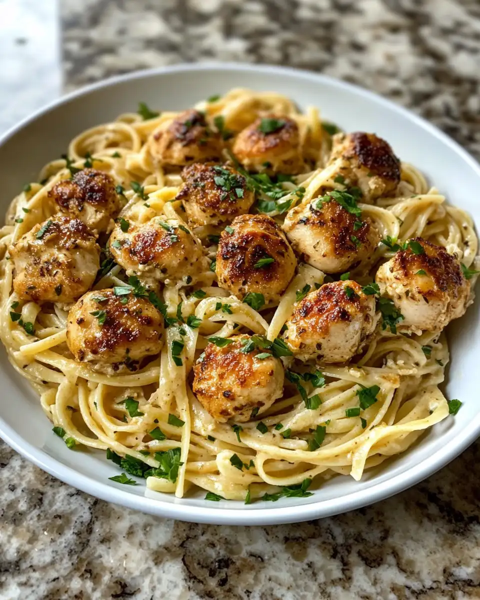 Final dish - Savor the Flavor: Irresistible Garlic Butter Chicken Bites with Creamy Pasta