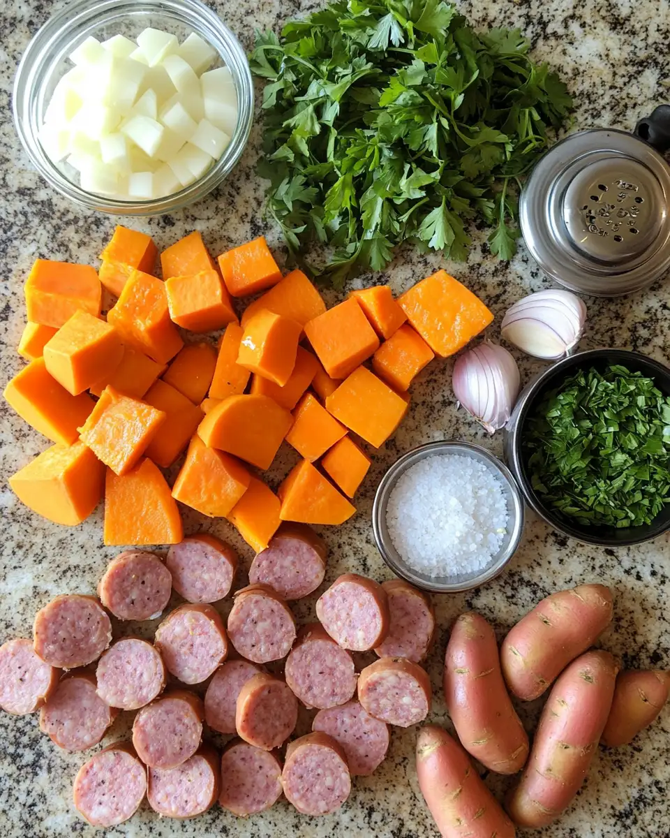 Ingredients for Savory Meets Sweet: Irresistible Sausage and Sweet Potatoes Delight