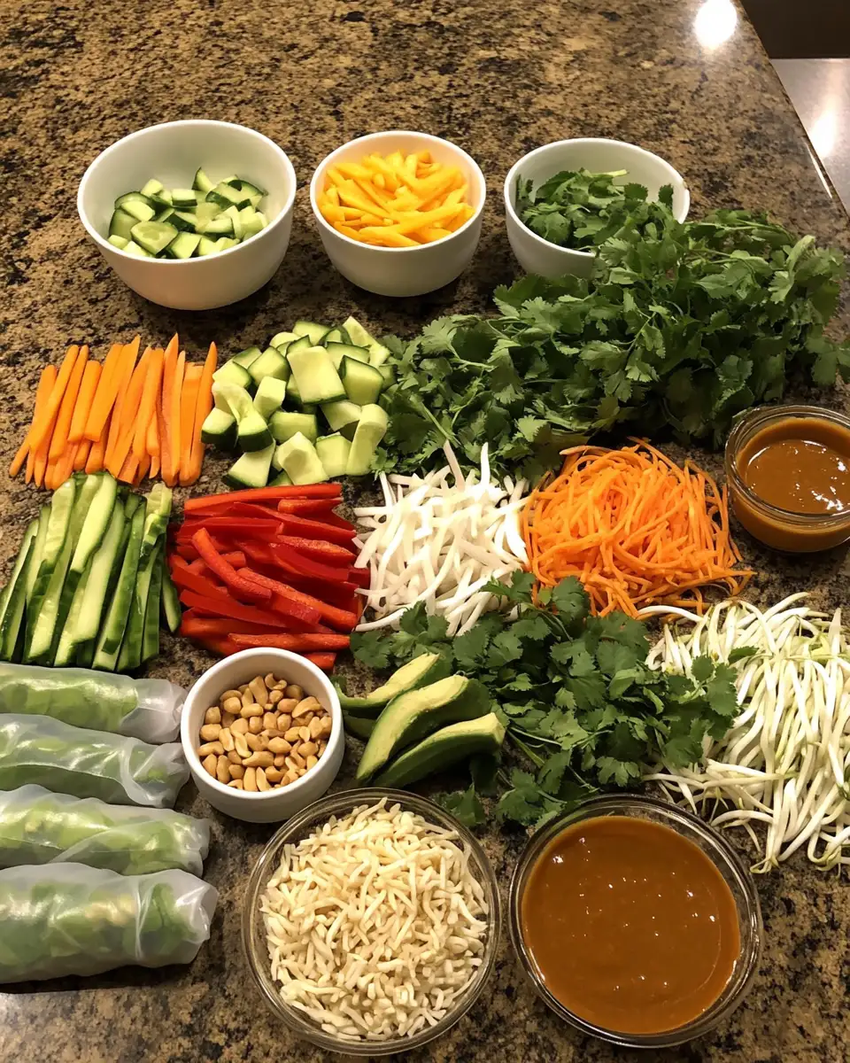 Crunchy Vegetable Spring Rolls with Irresistible Peanut Sauce 5 Ingredients for Crunchy Vegetable Spring Rolls with Irresistible Peanut Sauce