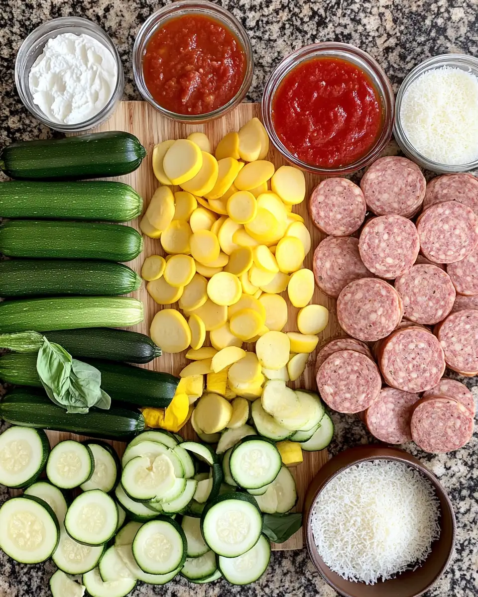 Savor Summer's Bounty with a Zucchini Summer Squash Sausage Casserole Delight 5 Ingredients for Savor Summer's Bounty with a Zucchini Summer Squash Sausage Casserole Delight