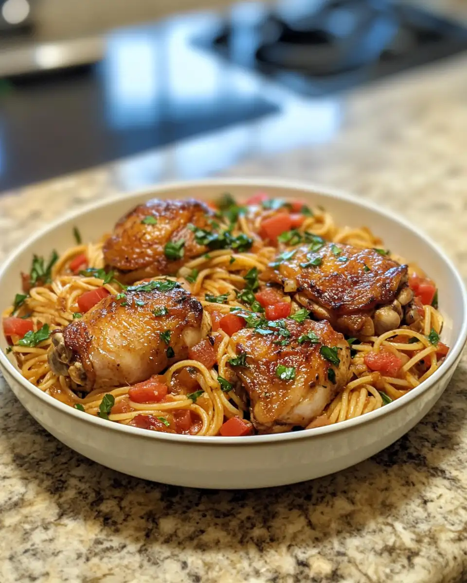 One-Pot Wonder: Savory Chicken Thighs & Pasta Delight 7 Final dish - One-Pot Wonder: Savory Chicken Thighs & Pasta Delight