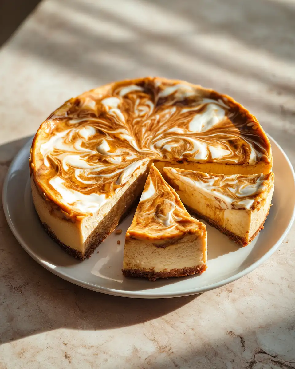 Final dish - Indulge in Autumn Bliss with This Creamy Pumpkin Swirl Cheesecake Recipe