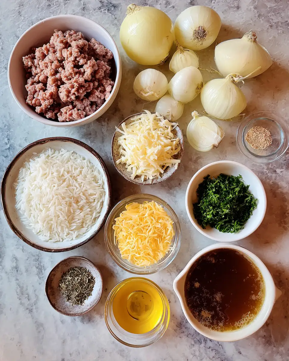 Ingredients for Savor the Flavor: French Onion Beef Rice Casserole Delight