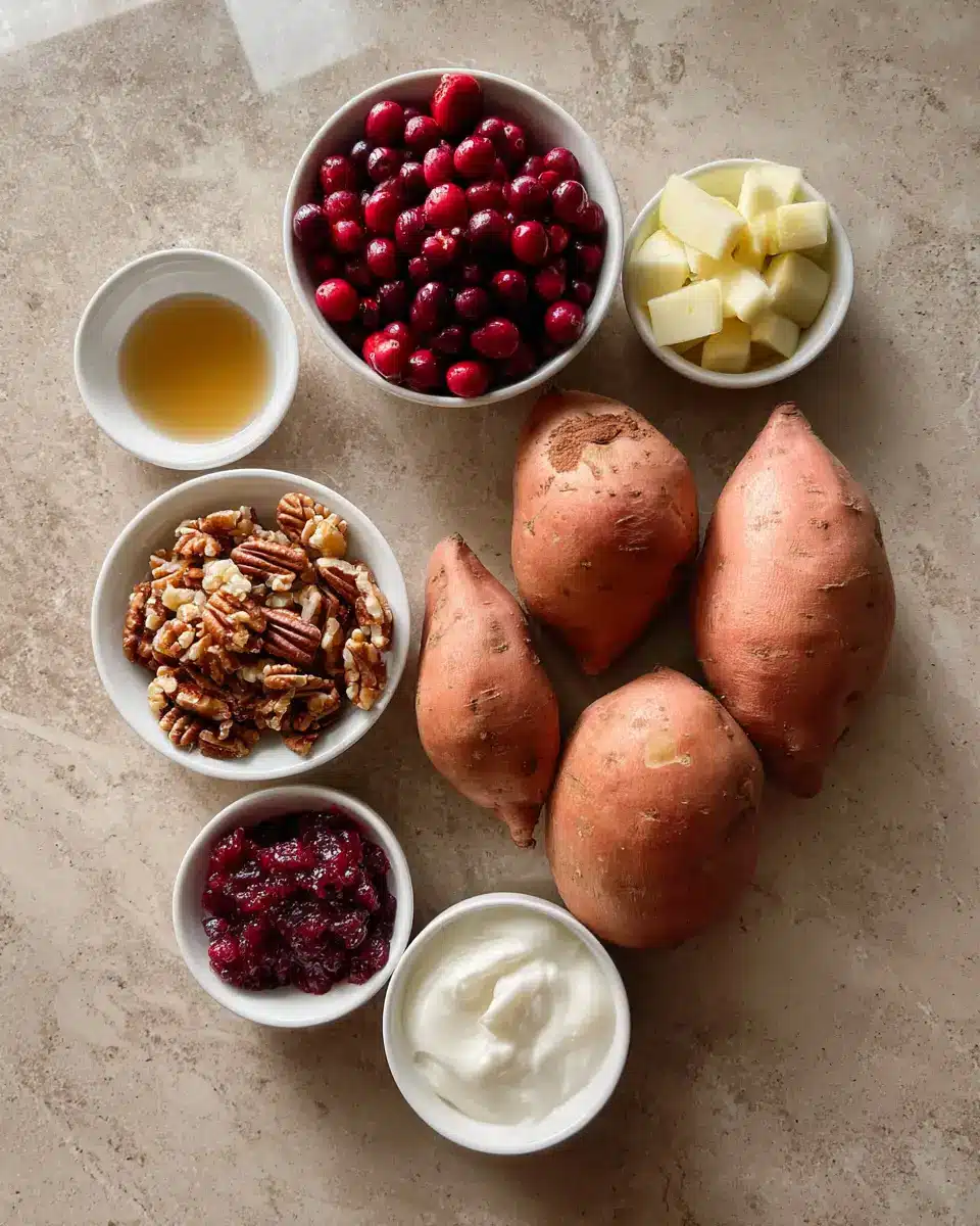 Ingredients for Irresistible Cranberry Apple Twice-Baked Sweet Potatoes: A Flavorful Twist on Comfort Food