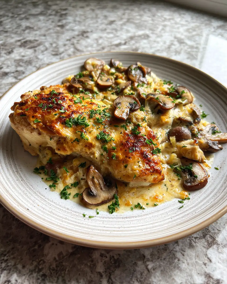 Final dish - Creamy Keto Garlic Mushroom Chicken Casserole Delight