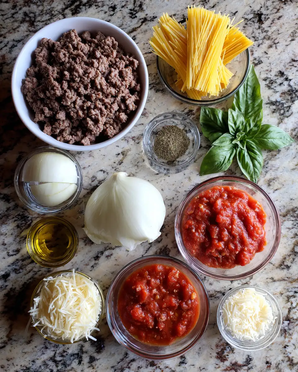 Ingredients for Speedy Beef Pasta Delight: Your Weeknight Hero