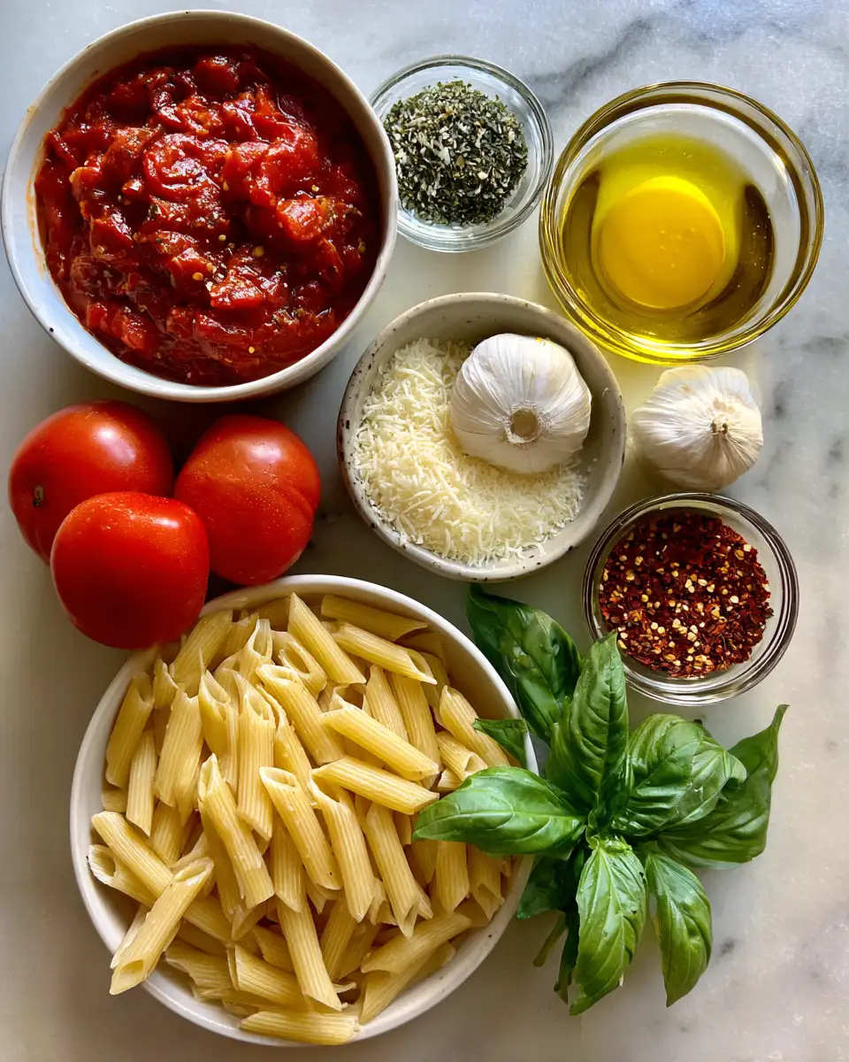 Ingredients for Speedy Savory Delight: Your Go-To Quick Penne Pasta Recipe