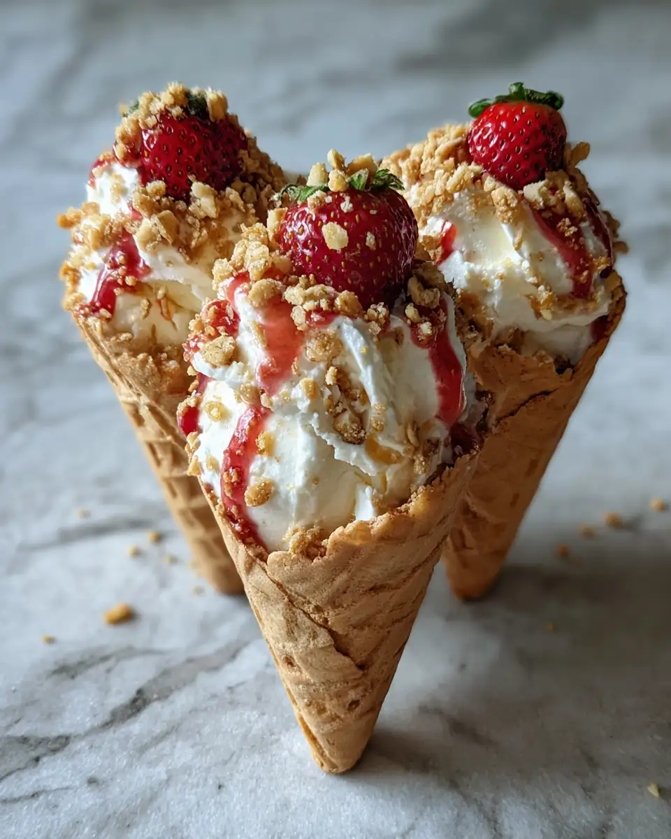 Final dish - Irresistible Strawberry Crunch Cheesecake Cones: A Sweet Treat Revolution