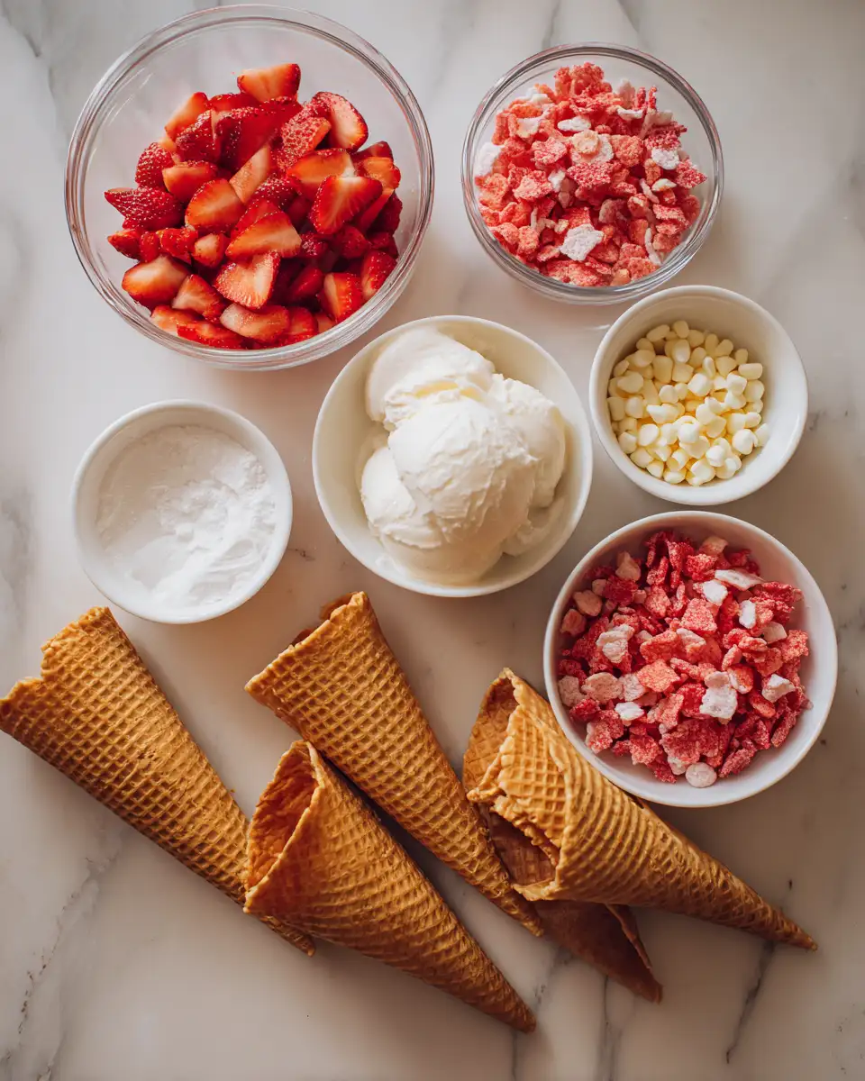 Ingredients for Irresistible Strawberry Crunch Cheesecake Cones: A Sweet Treat Revolution