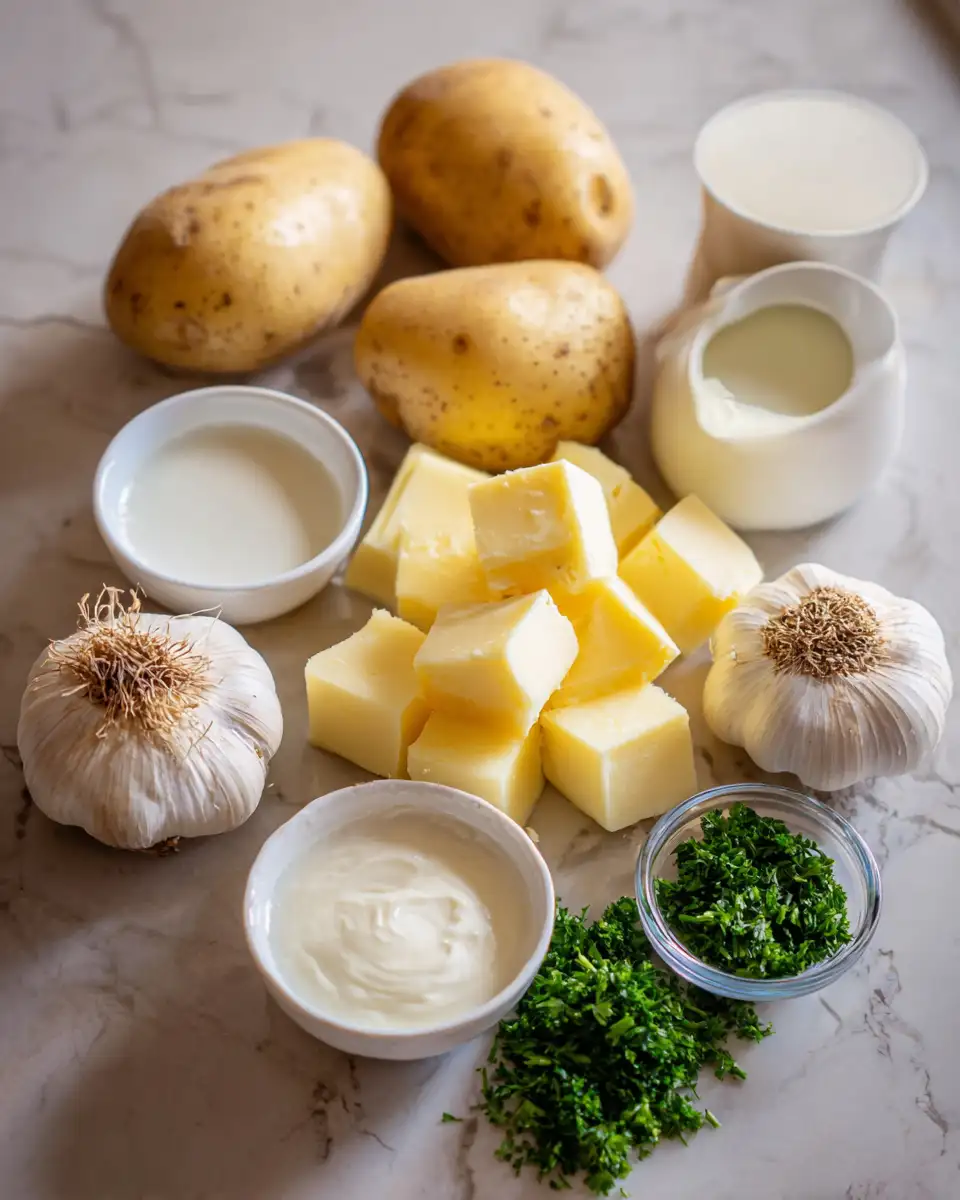 Ingredients for Creamy Delight Whipped Garlic Mashed Potatoes Recipe That Steals the Show