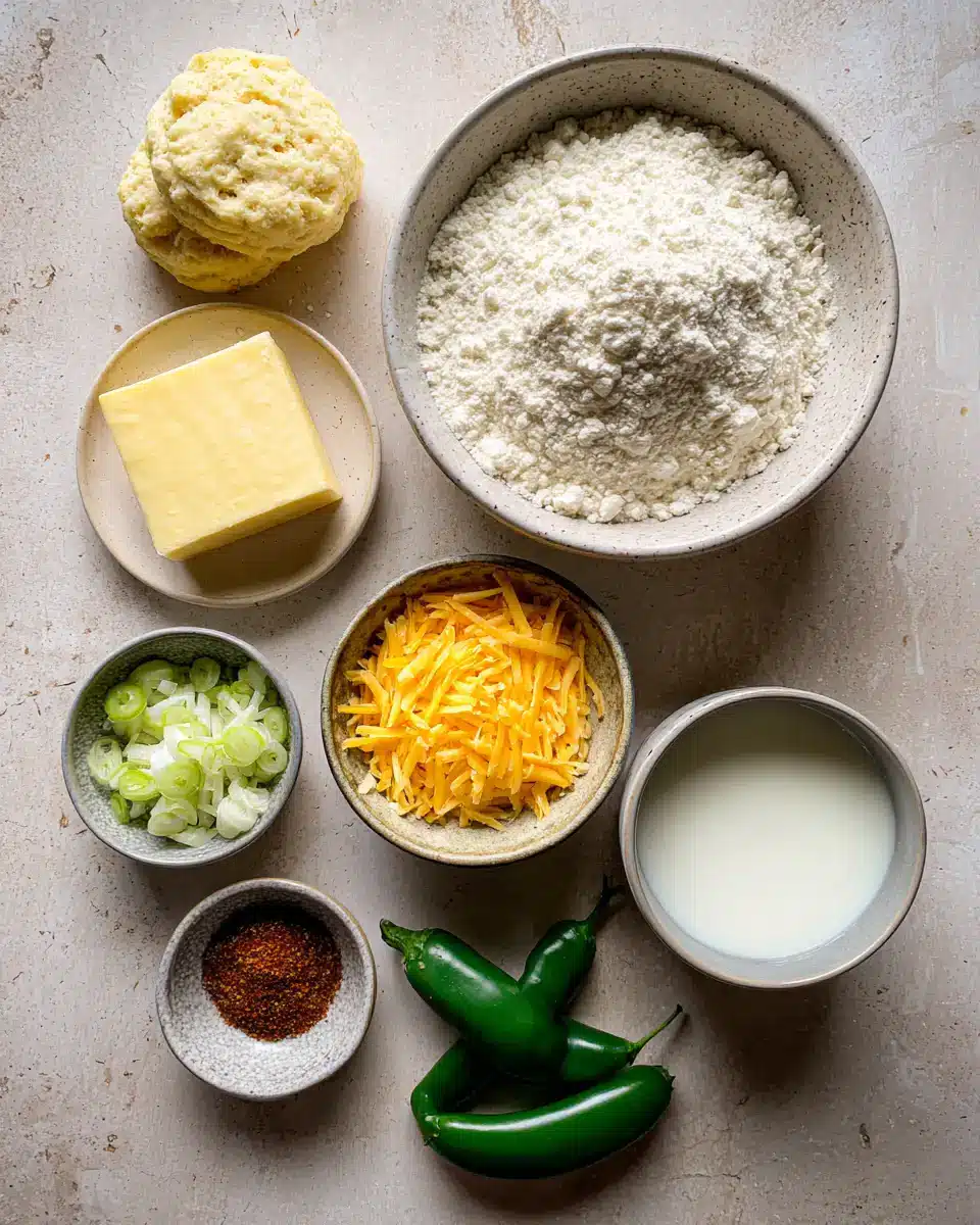 Ingredients for Irresistible Cheddar Jalapeño Biscuits That Spice Up Your Snack Game