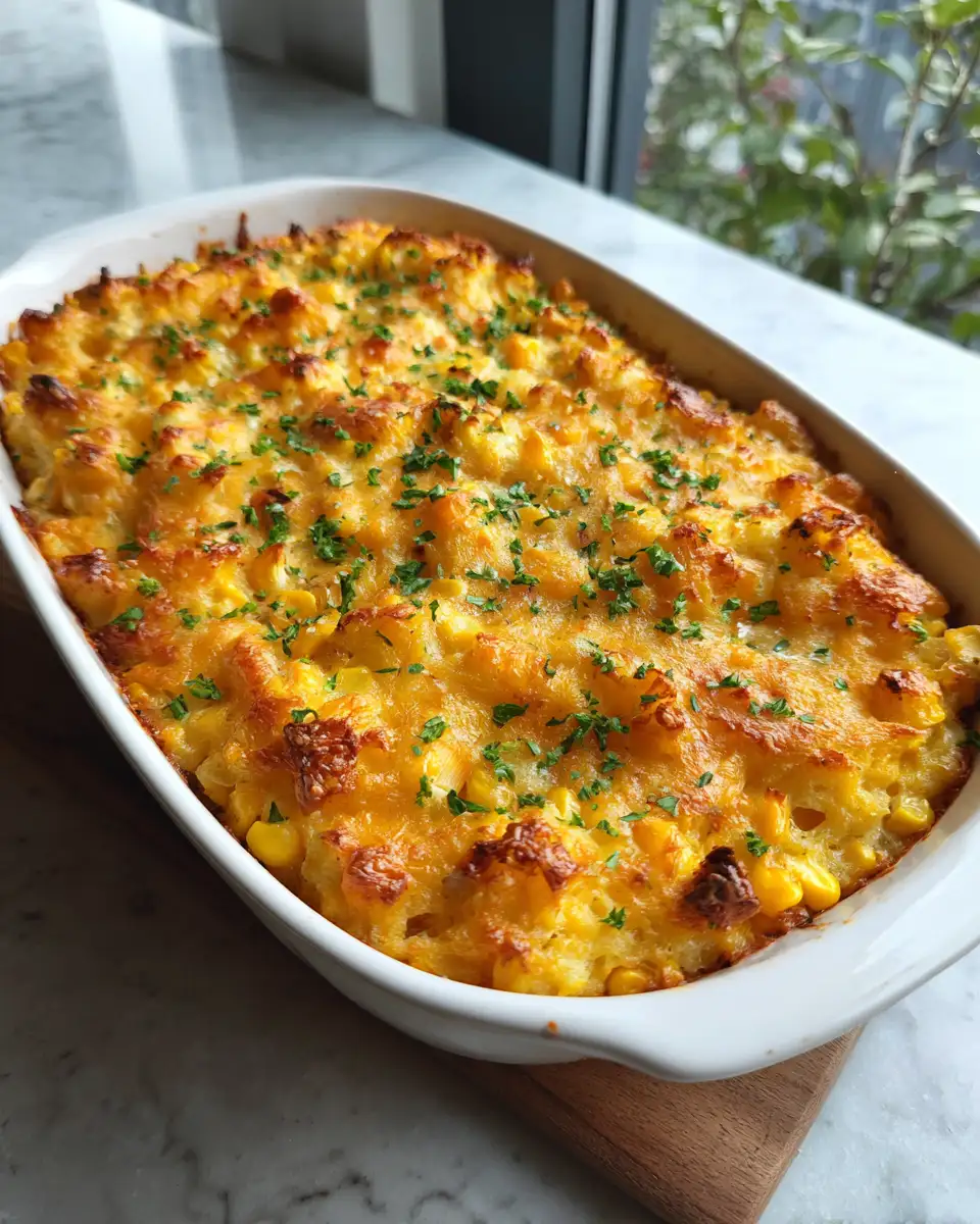 Final dish - Irresistible Corn & Cheddar Casserole Recipe to Elevate Your Dinner Game