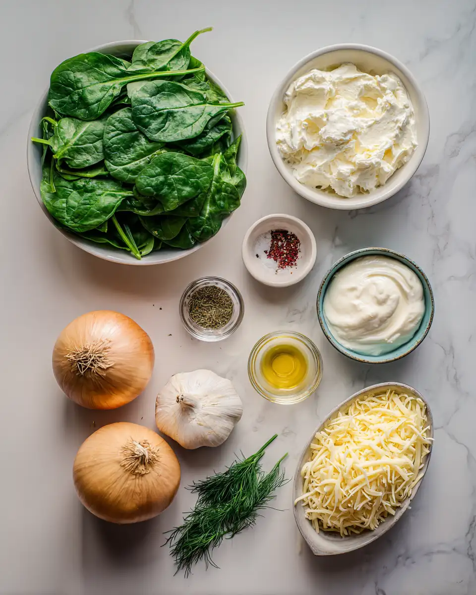 Ingredients for The Ultimate Creamy Spinach Dip Bake Recipe You Need to Try