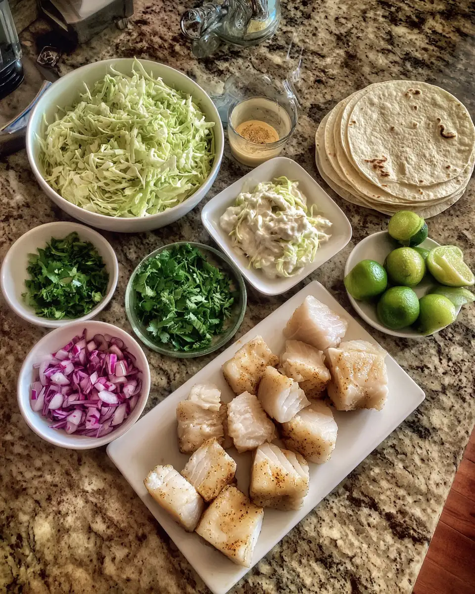 Ingredients for Fresh and Flavorful Fish Tacos with Zesty Cilantro Lime Slaw