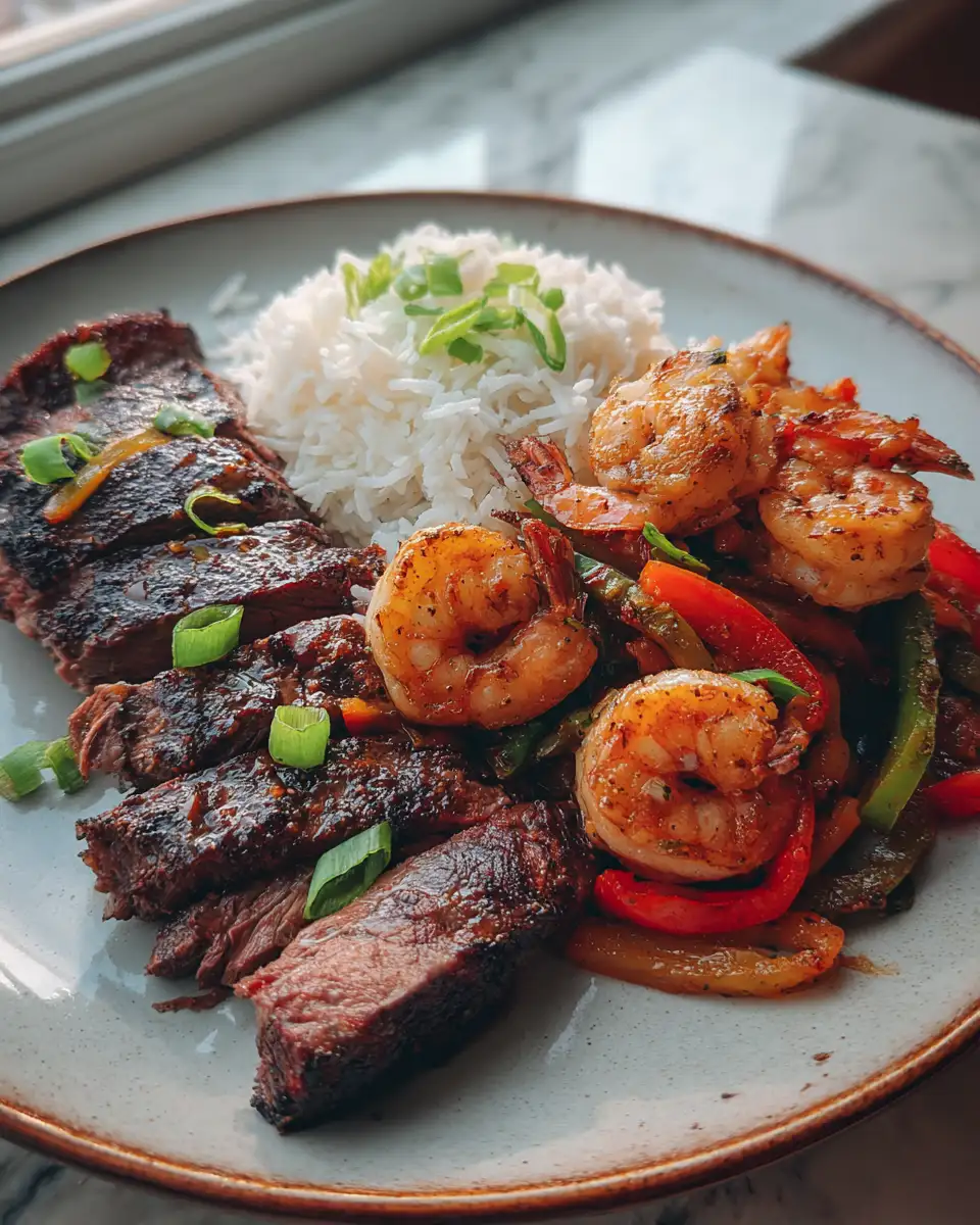 Final dish - Savor the Bold Flavors of Jerk Steak and Shrimp Delight