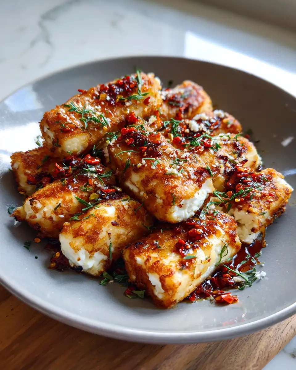 Final dish - Oven Fried Feta Rolls with Chili Honey A Crispy Sweet and Spicy Delight