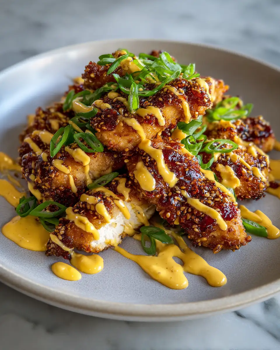 Final dish - Crunchy Pretzel Chicken with Tangy Mustard Cheddar Sauce Recipe