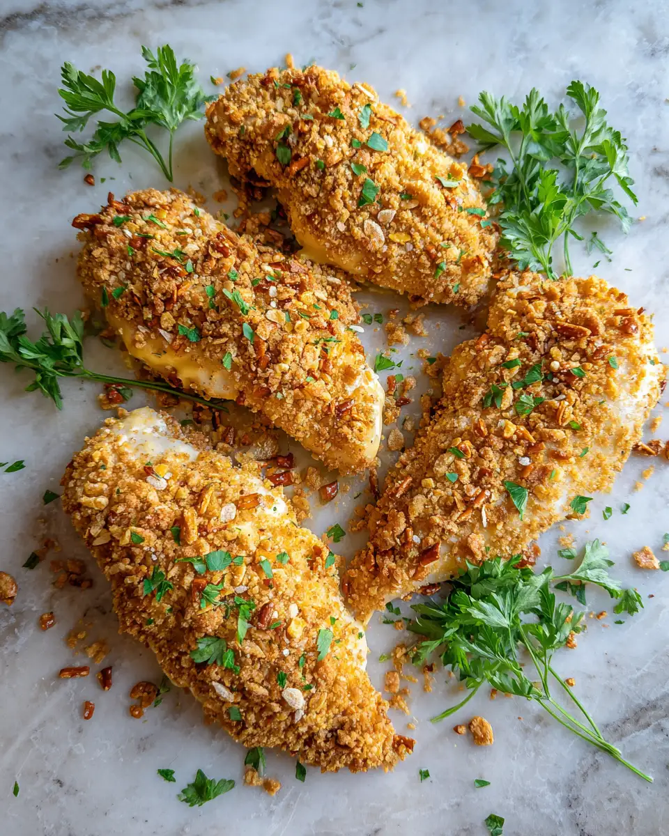 Ingredients for Crunchy Pretzel Chicken with Tangy Mustard Cheddar Sauce Recipe