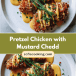 Crunchy Pretzel Chicken with Tangy Mustard Cheddar Sauce Recipe