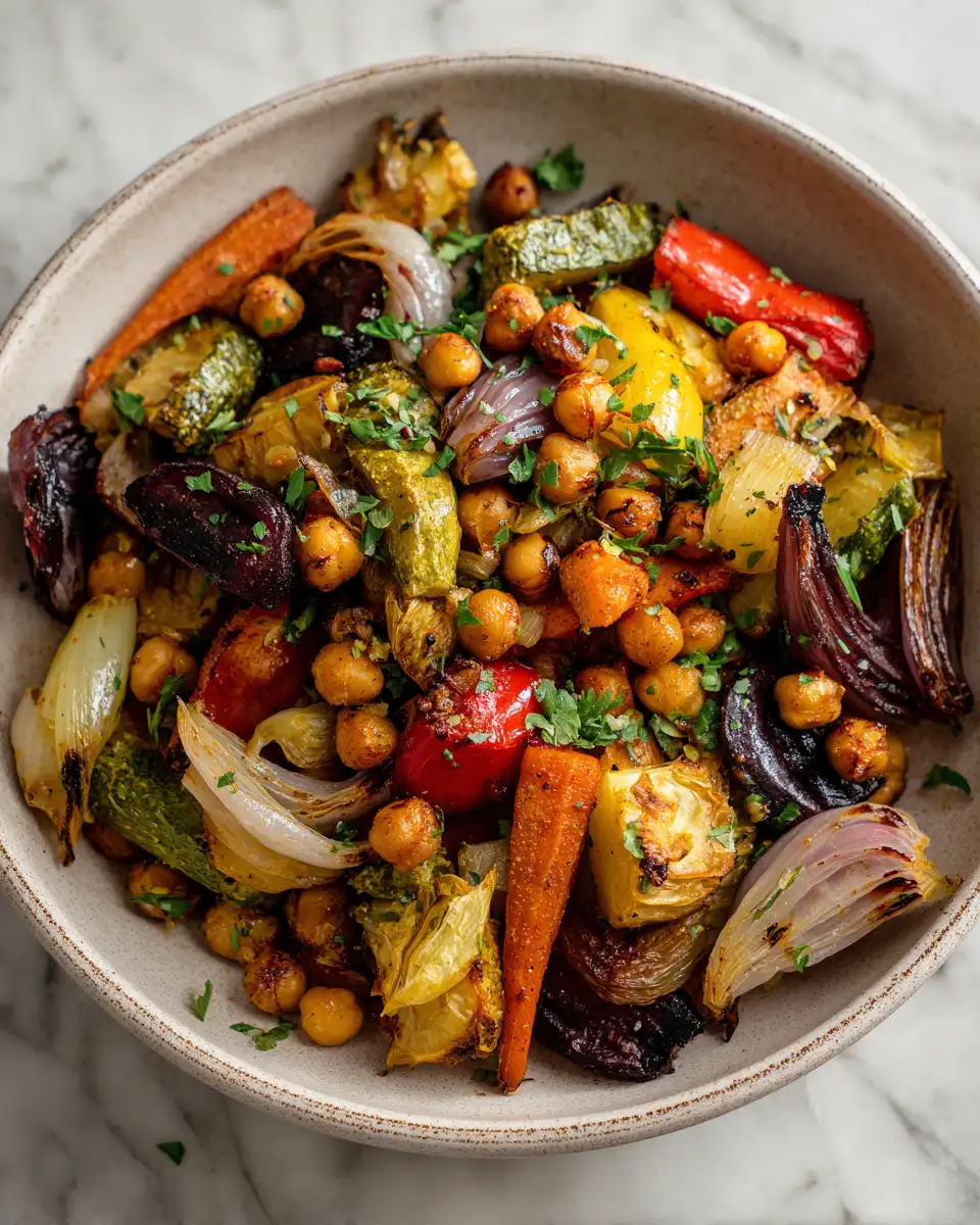 Final dish - Wholesome Roasted Vegetable and Chickpea Bowl Recipe to Brighten Your Meal Prep