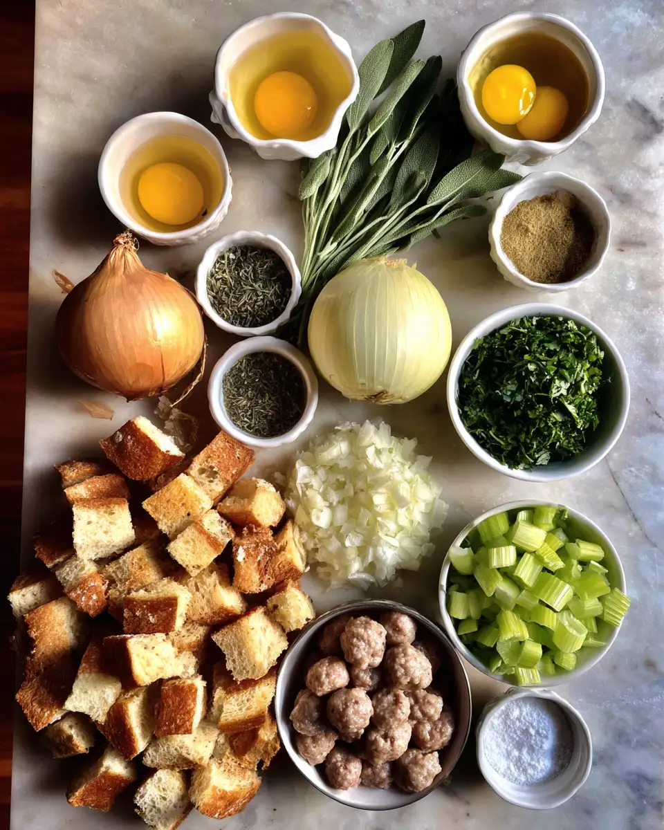 Ingredients for Savory Sausage and Sage Stuffing Recipe That Steals the Show