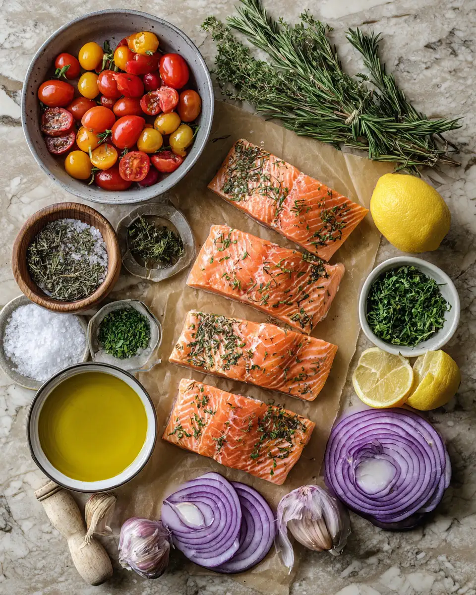 Ingredients for Effortless Flavor Packed Sheet-Pan Herb Salmon Recipe