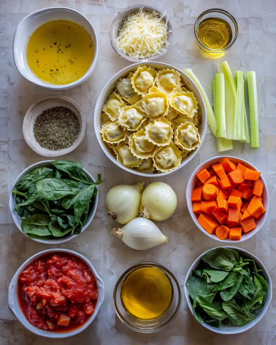 Ingredients for Simple and Delicious Ravioli Soup Made Easy in One Pot