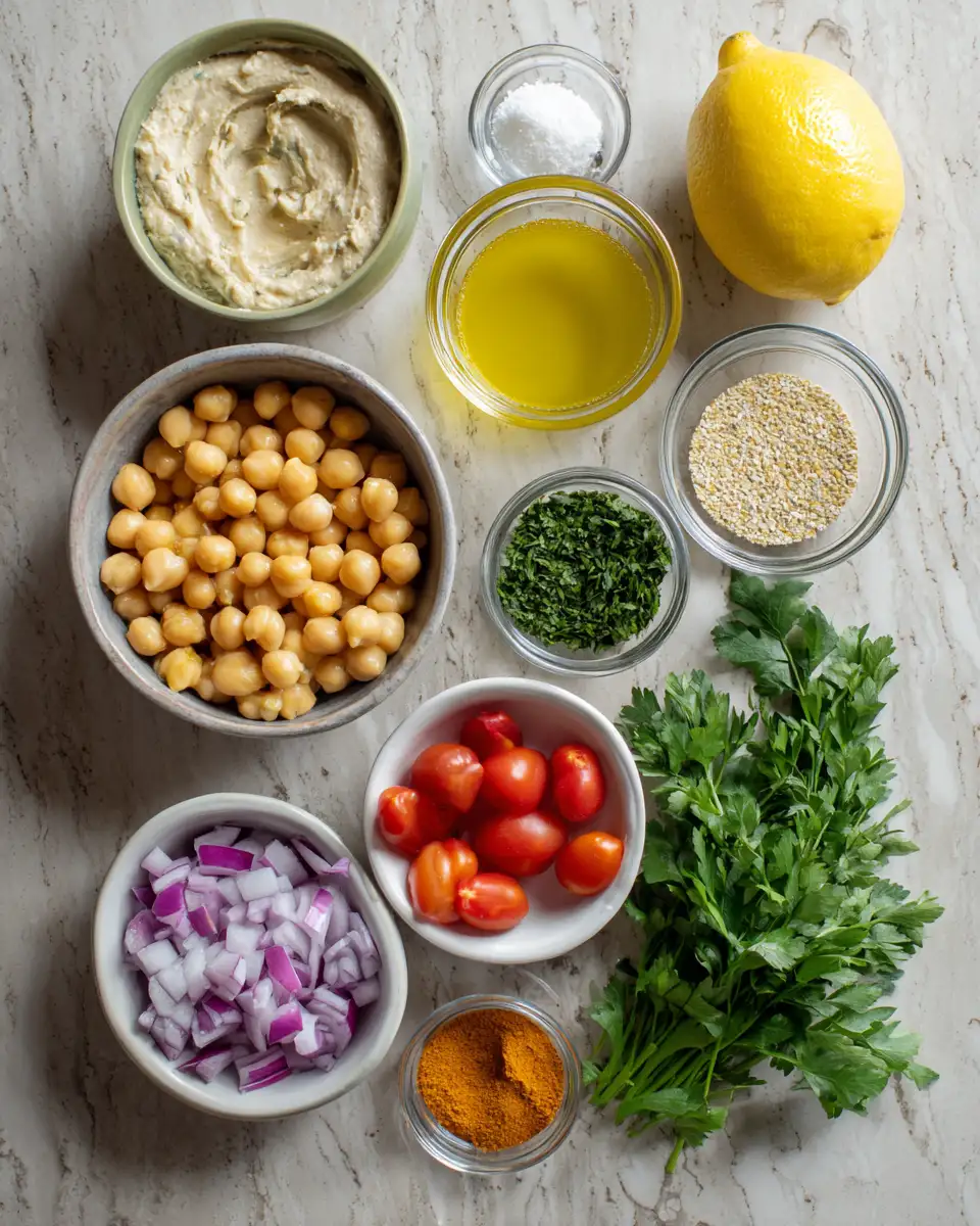 Ingredients for Creamy Tahini Lemon Chickpea Salad That Will Brighten Your Lunch Game