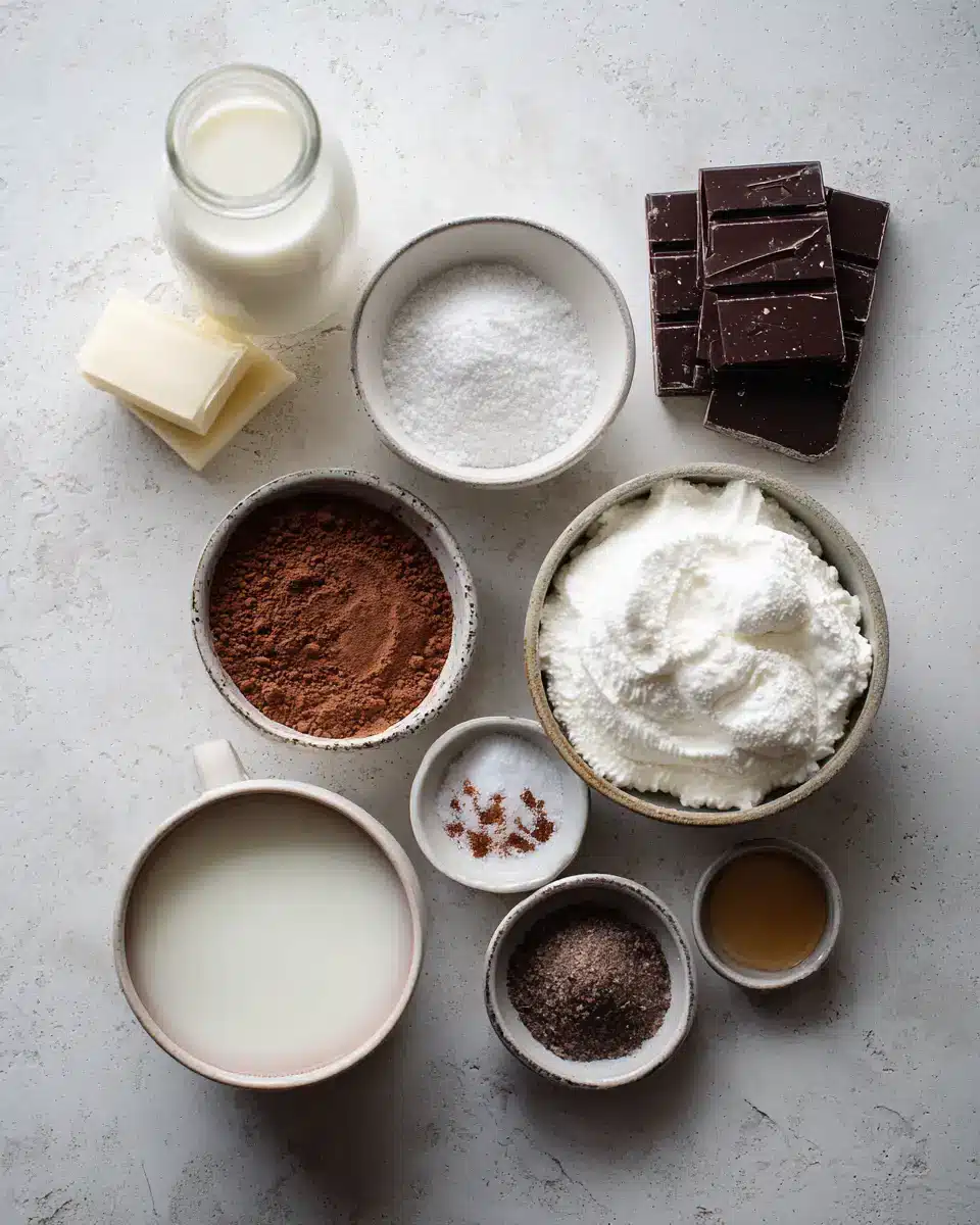 Ingredients for Indulge in the Ultimate Cup of Hot Chocolate Topped with Whipped Cream