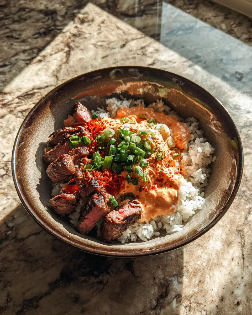 Final dish - Easy Korean BBQ Steak Rice Bowls with Spicy Cream for Flavor-Packed Weeknight Meals
