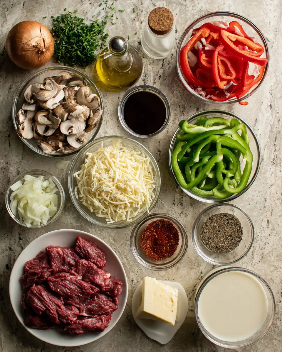 Ingredients for Easy One Pot Philly Cheesesteak Soup Recipe for a Cozy Comfort Meal