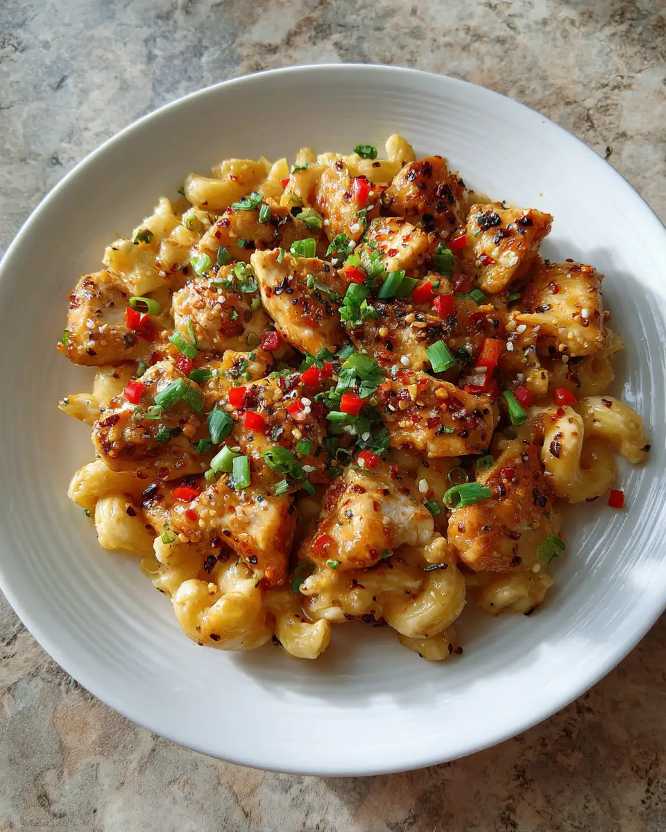 Final dish - Sweet and Spicy Delight Honey Pepper Chicken Mac and Cheese Recipe