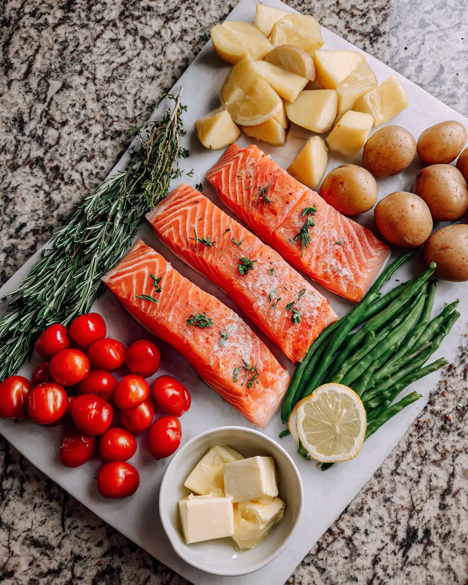 Ingredients for Easy Sheet Pan Lemon Garlic Butter Salmon Recipe for a Flavorful Dinner