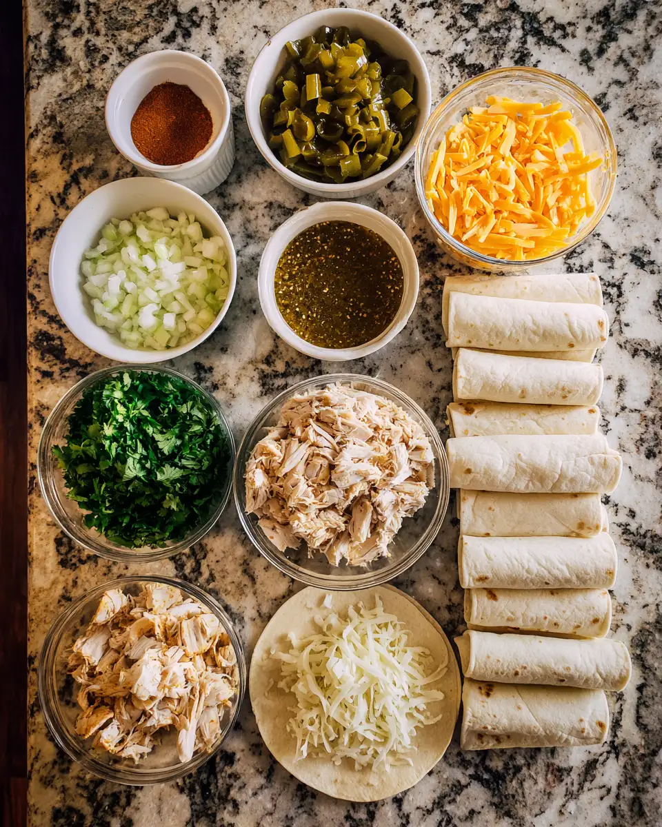 Ingredients for Fiery Flavor Explosion Spicy Hatch Chili Chicken Taquito Rolls