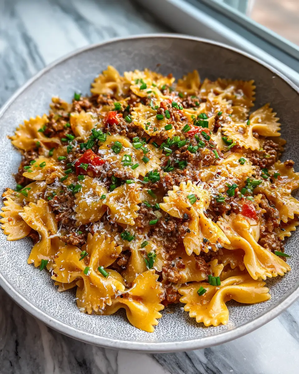 Cheesy Bowtie Pasta with Savory Cajun Ground Beef Delight - Featured Image