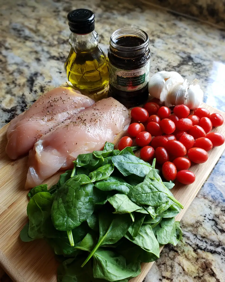 Ingredients for Savor the Flavor of Balsamic Chicken Breast with Spinach and Tomatoes