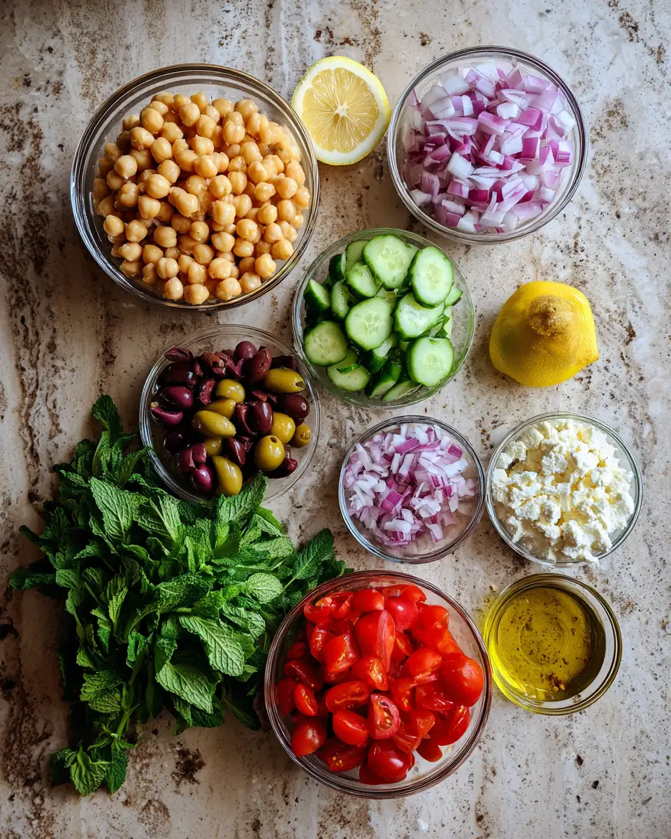 Ingredients for Fresh and Flavorful Mediterranean Chickpea Salad Recipe to Brighten Your Day