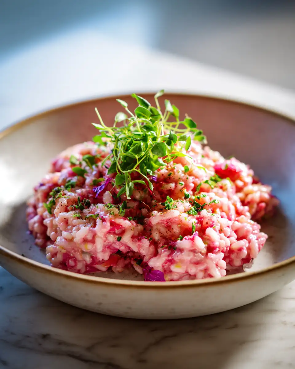Final dish - Indulge in the Elegance of Raspberry Rose Risotto