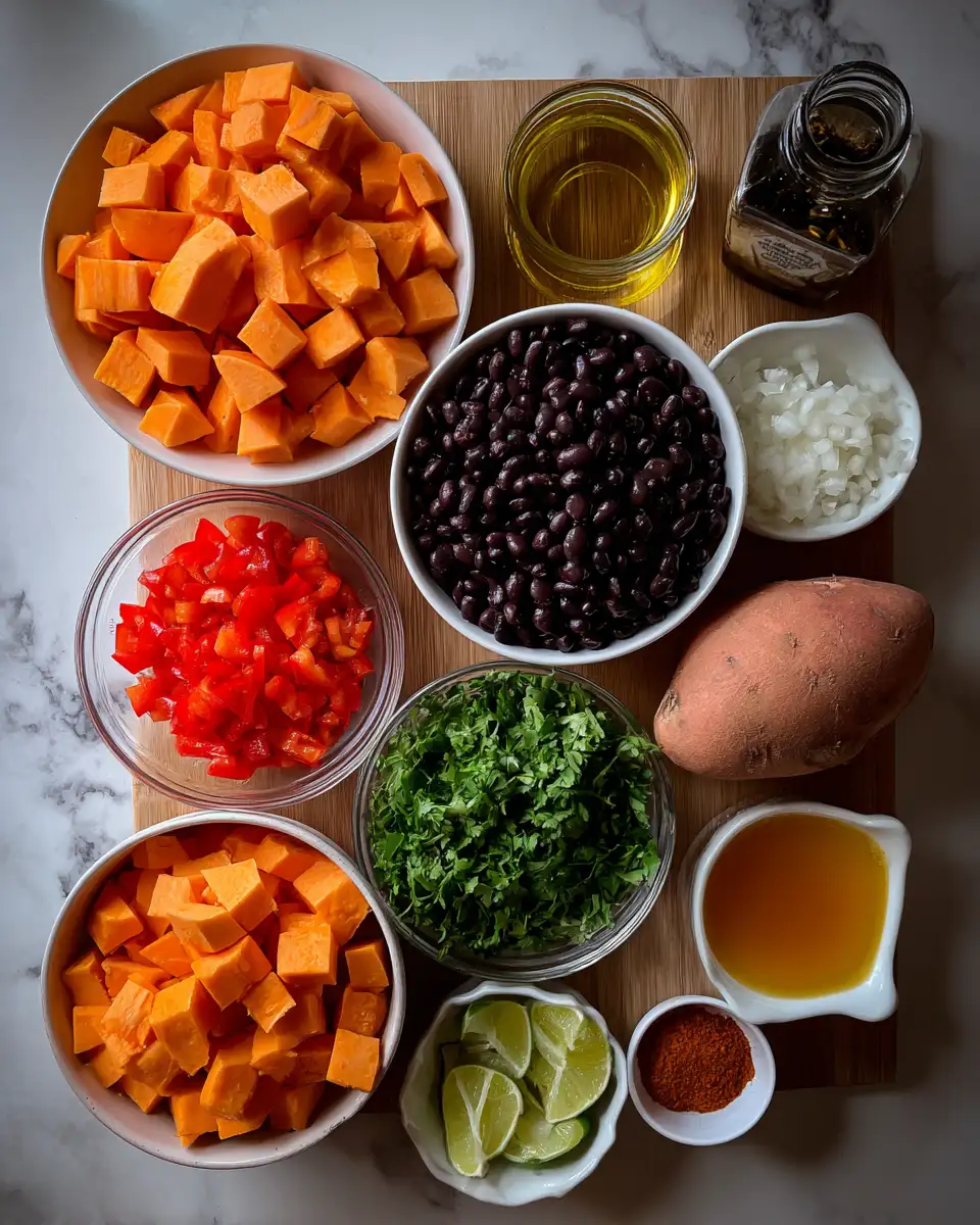 Ingredients for Hearty and Healthy Sweet Potato Black Bean Soup Recipe to Warm Your Soul